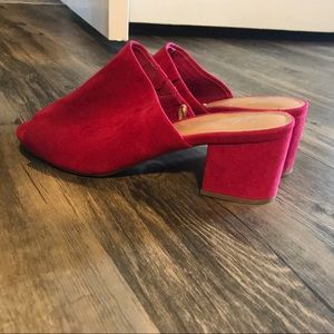 Pink suede open toe heel